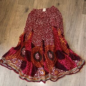 Soft Surroundings Red and Pink A-Line Bohemian  Skirt With Sequin Trim